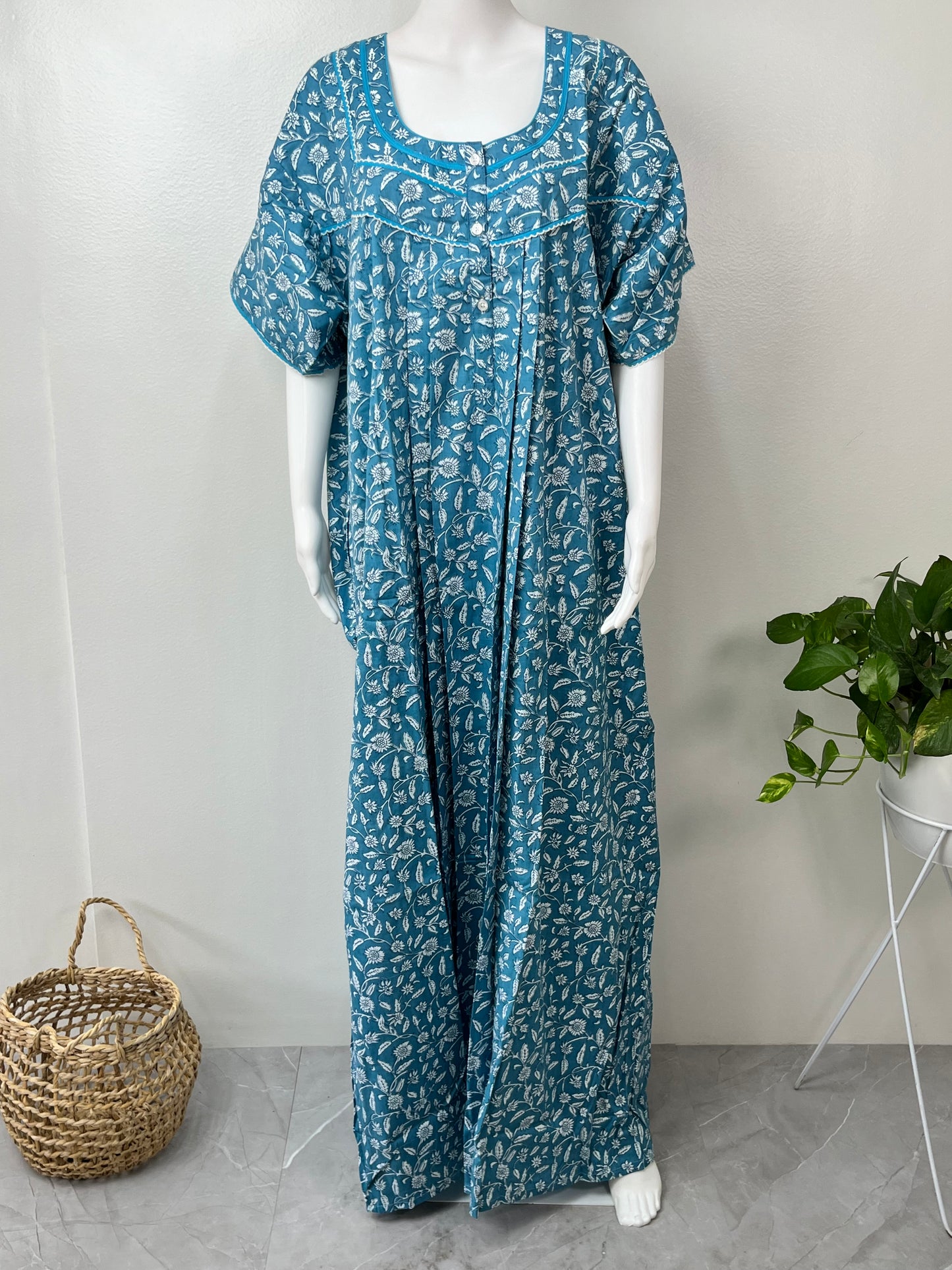 Blue Pure Cotton Women's Nightgown