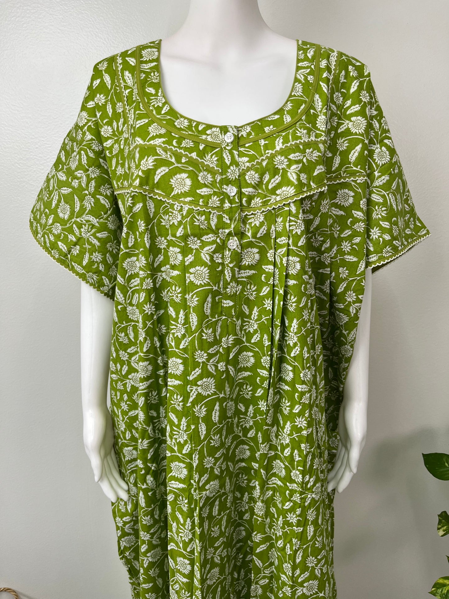 Sage Green Pure Cotton Nightgown Elegant & Breathable