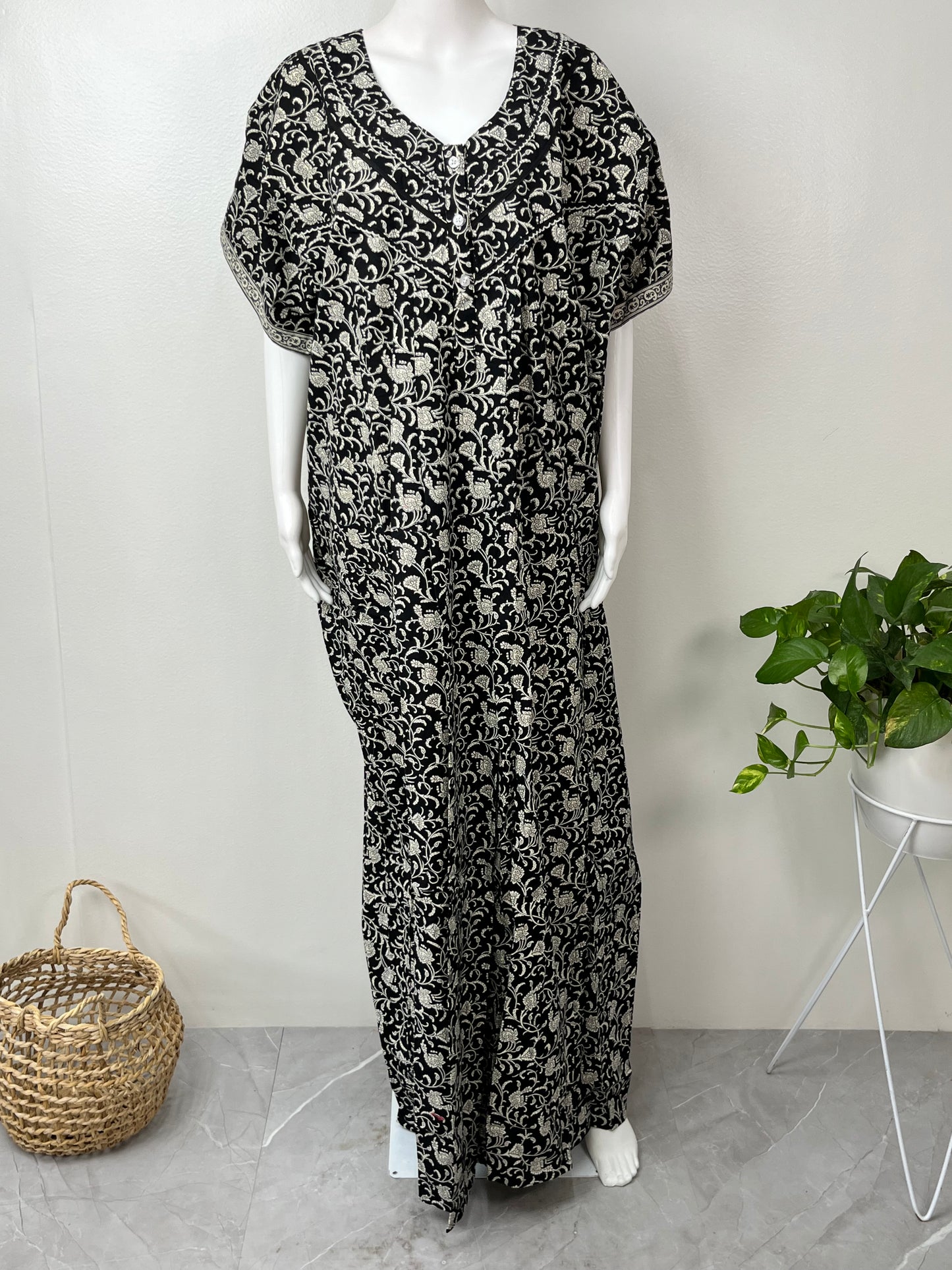 Black 100% Cotton Nighty Elegant & Comfortable