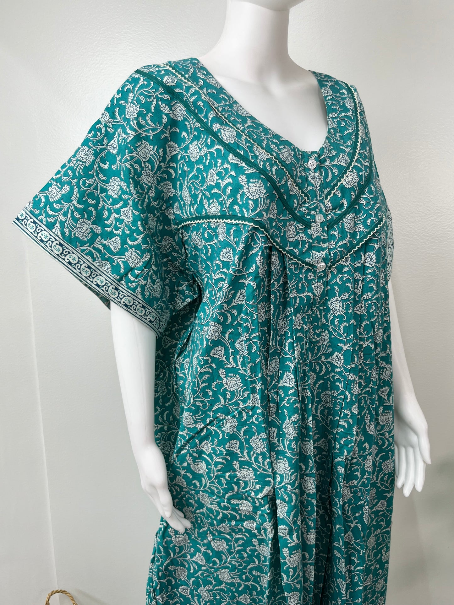 Sea Green Pleated Style 100% Cotton Nightgown