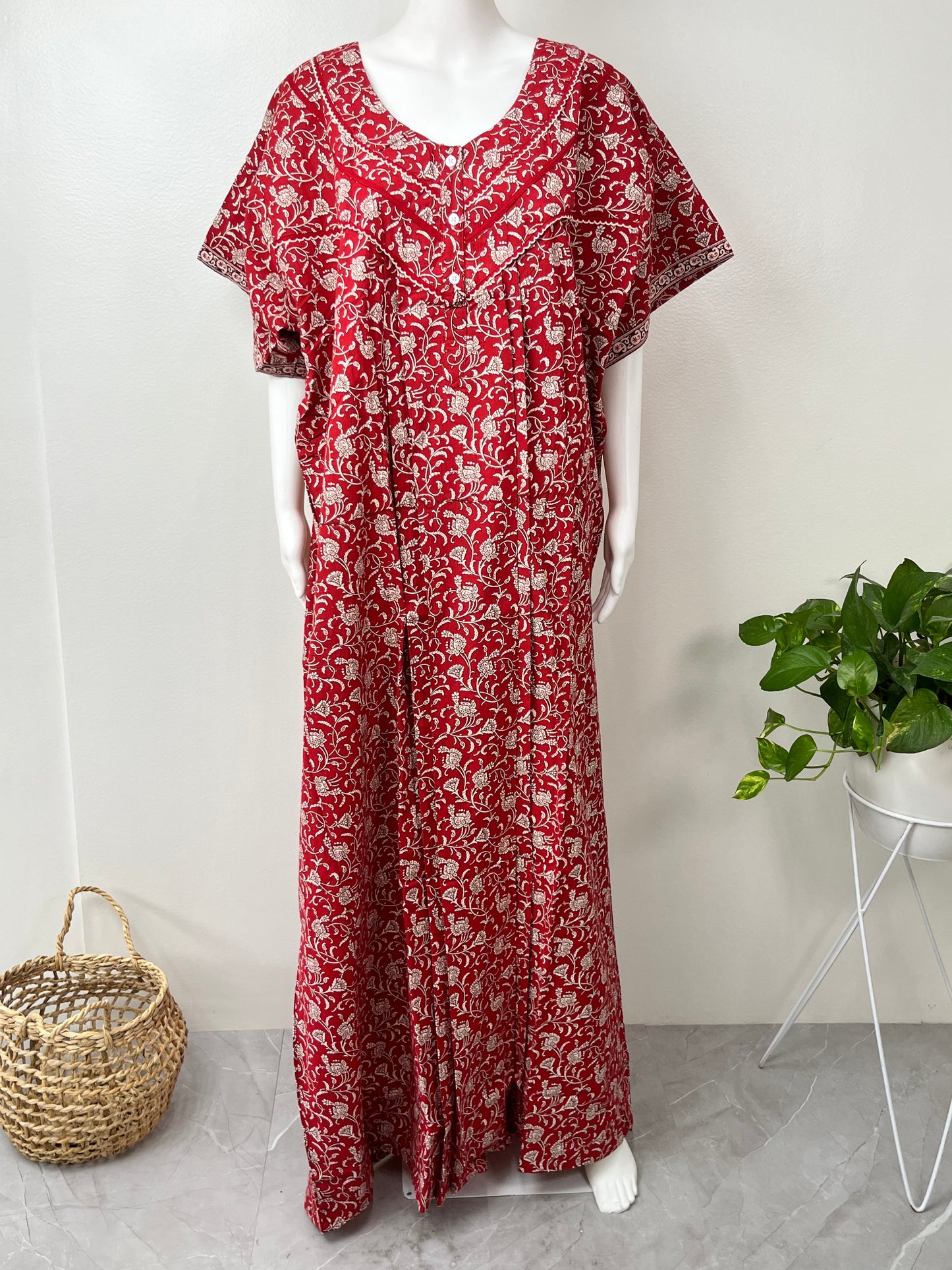 Red Floral Printed 100% Cotton Nightgown