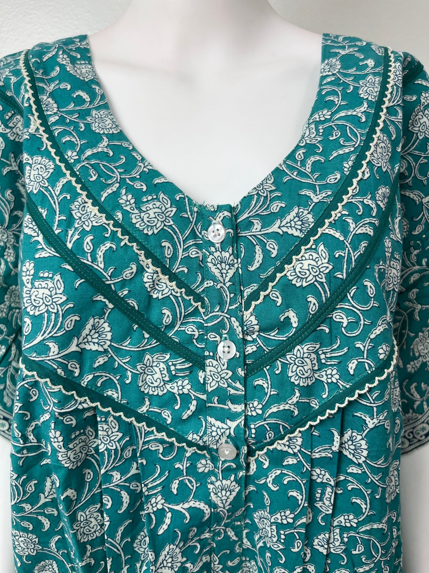 Sea Green Pleated Style 100% Cotton Nightgown