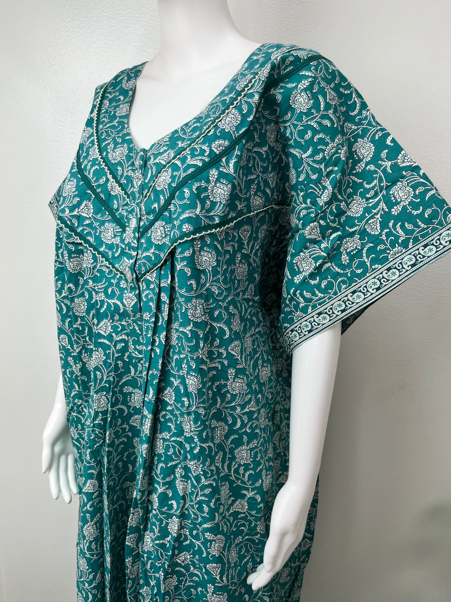 Sea Green Pleated Style 100% Cotton Nightgown