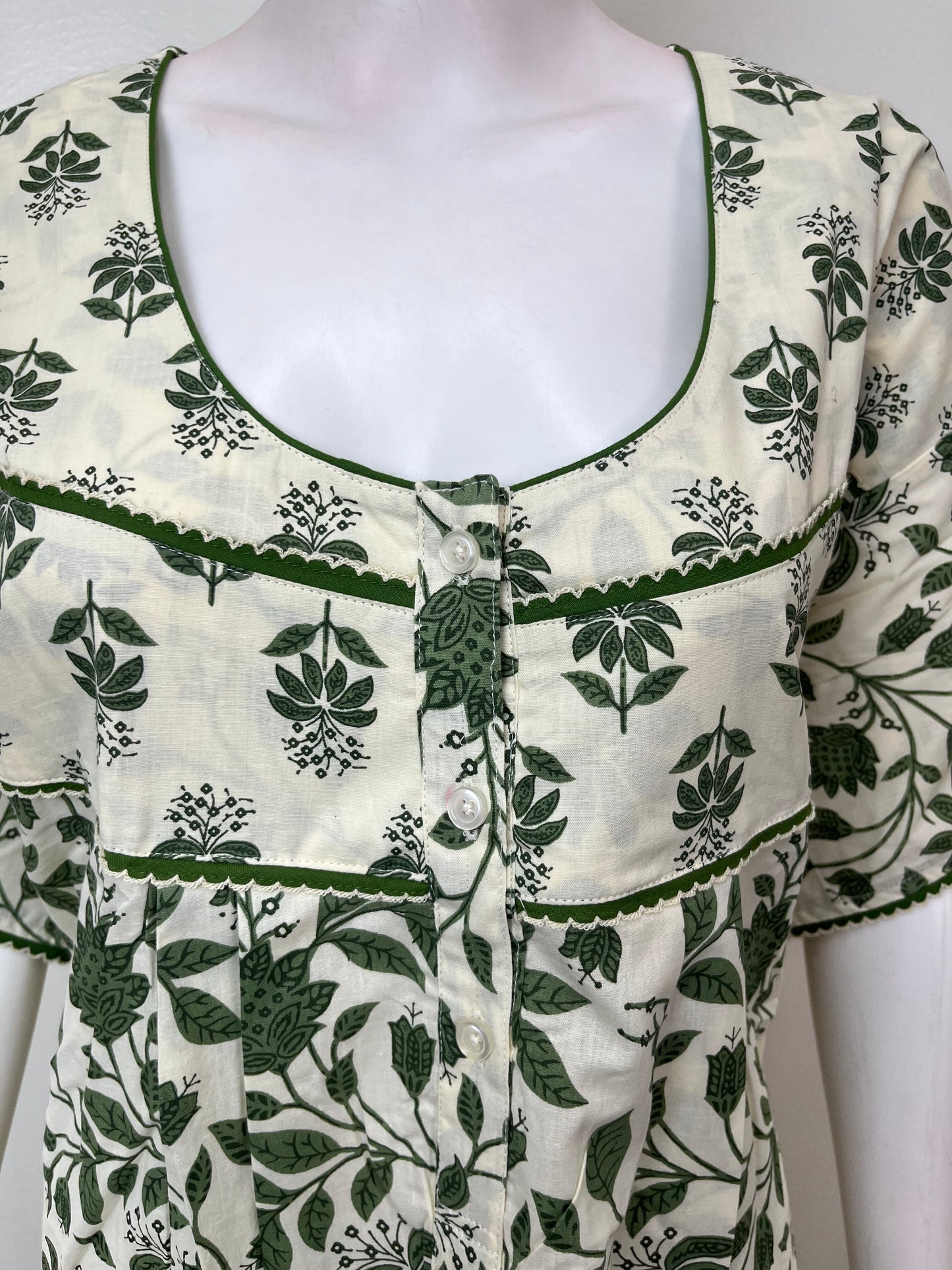 Green Pleated 100 % Cotton Nighty