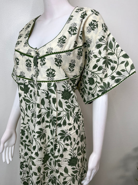 Green Pleated 100 % Cotton Nighty