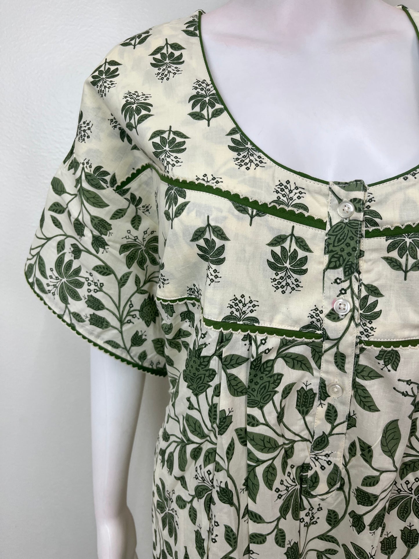 Green Pleated 100 % Cotton Nighty