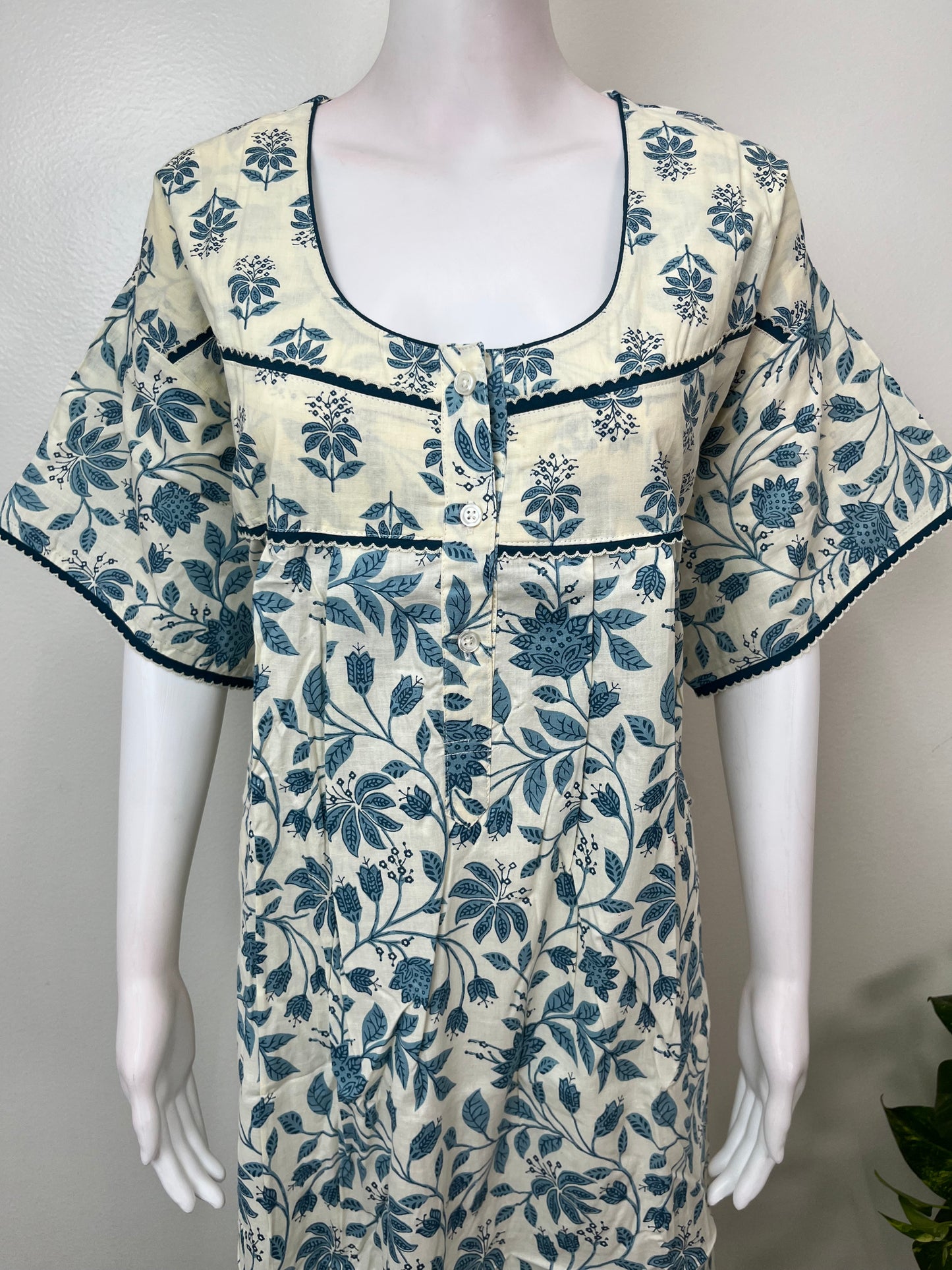 Blue Pure Cotton Nighty Elegant & Breathable