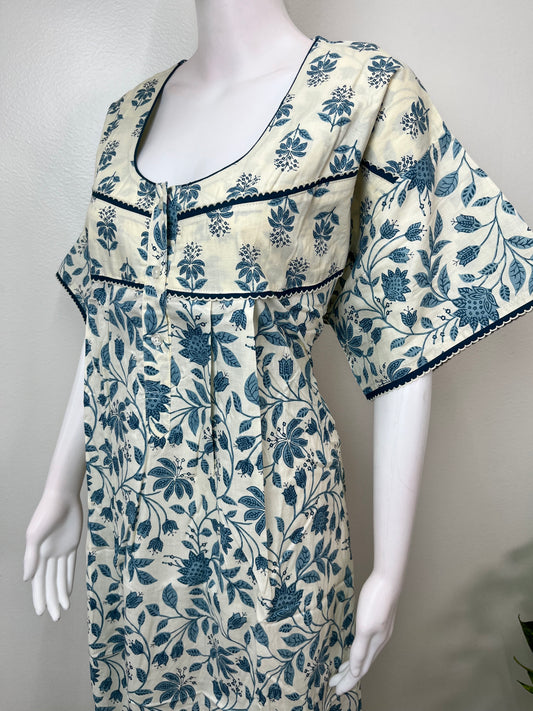 Blue Pure Cotton Nighty Elegant & Breathable