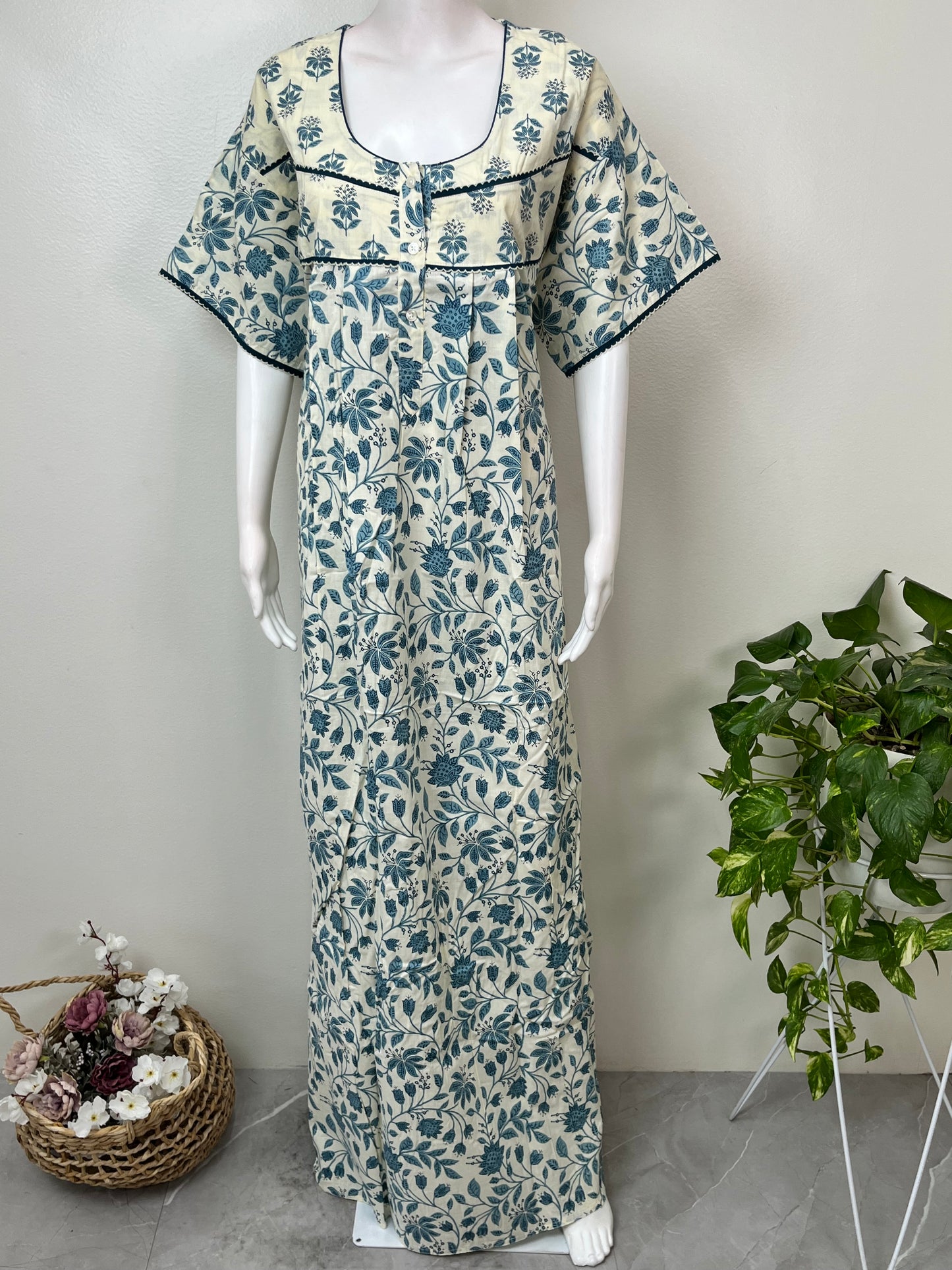 Blue Pure Cotton Nighty Elegant & Breathable