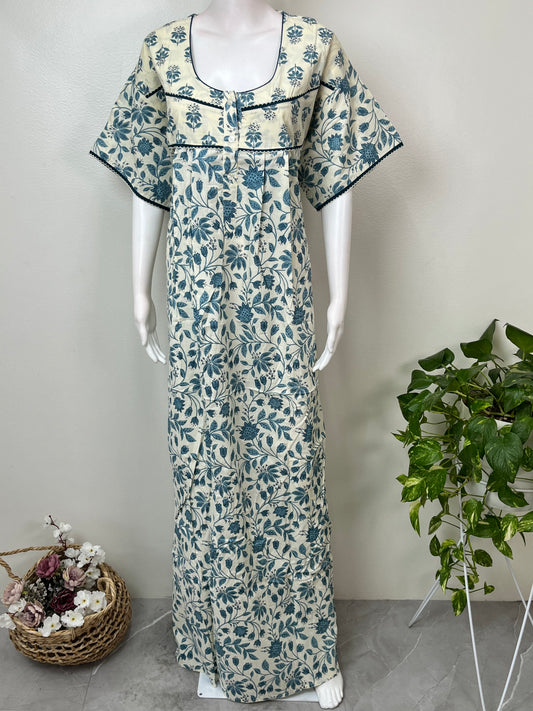 Blue Pure Cotton Nighty Elegant & Breathable
