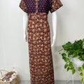 Brown Kalamkari Printed with Contrast Embroidery