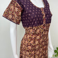 Brown Kalamkari Printed with Contrast Embroidery