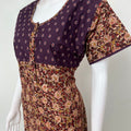 Brown Kalamkari Printed with Contrast Embroidery