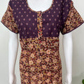 Brown Kalamkari Printed with Contrast Embroidery