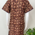 Brown Kalamkari Printed with Contrast Embroidery