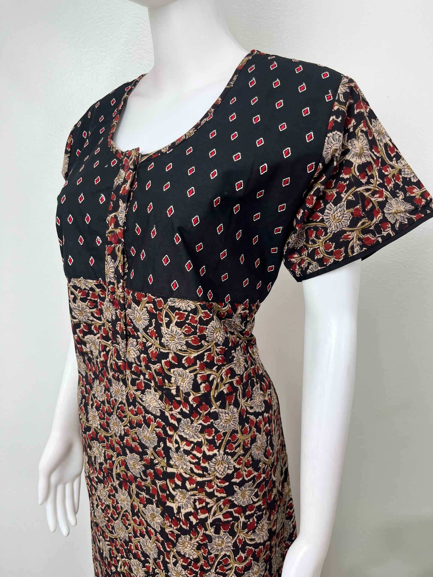 Black Pure Cotton Embroidered Nighty for Women