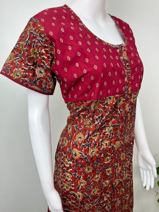 Maroon Pure Cotton Kalamkari Nighty