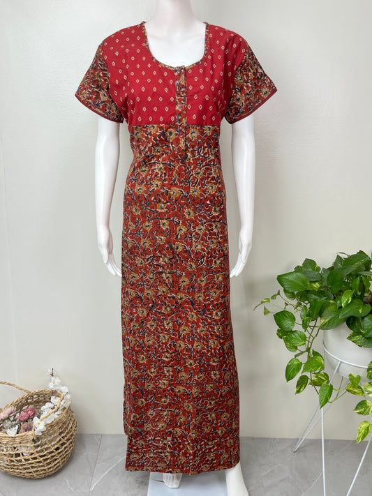 Maroon Pure Cotton Kalamkari Nighty