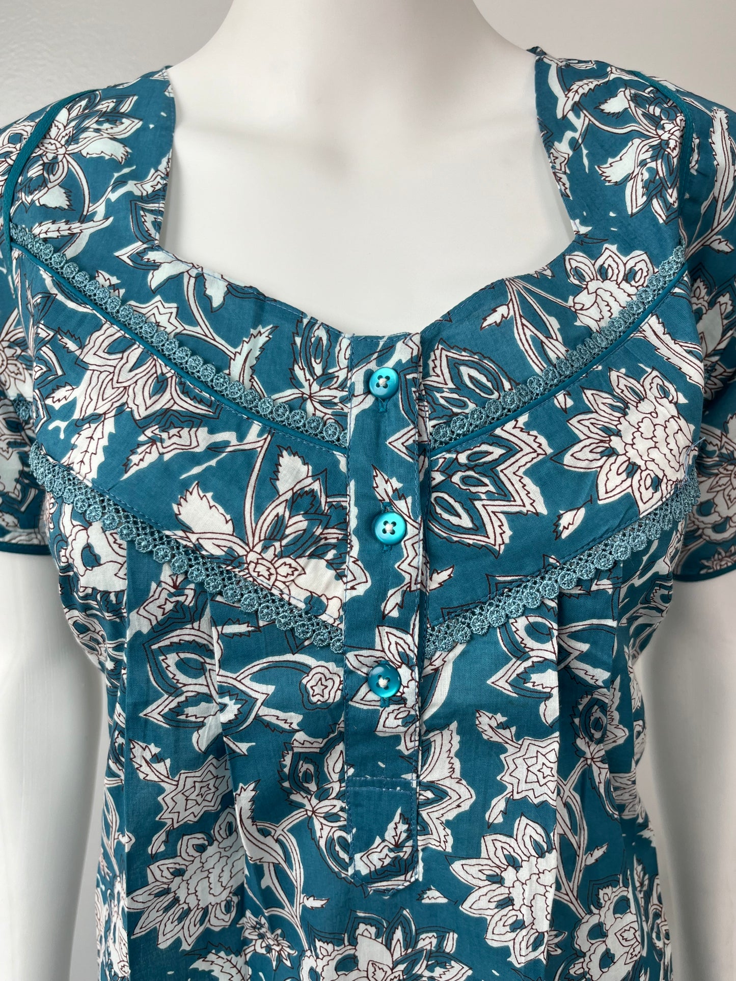 Turquoise 100% Pure Cotton Women's Nightgown