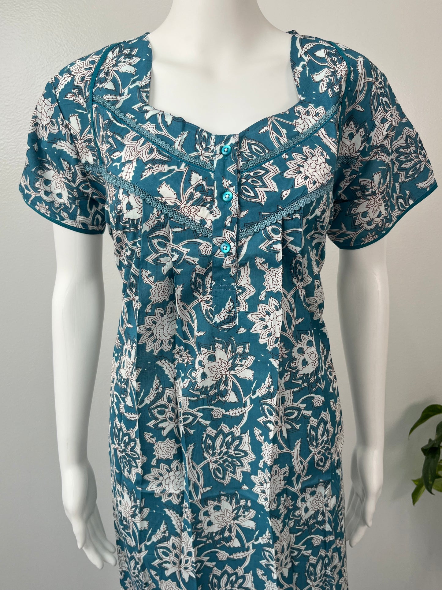 Turquoise 100% Pure Cotton Women's Nightgown