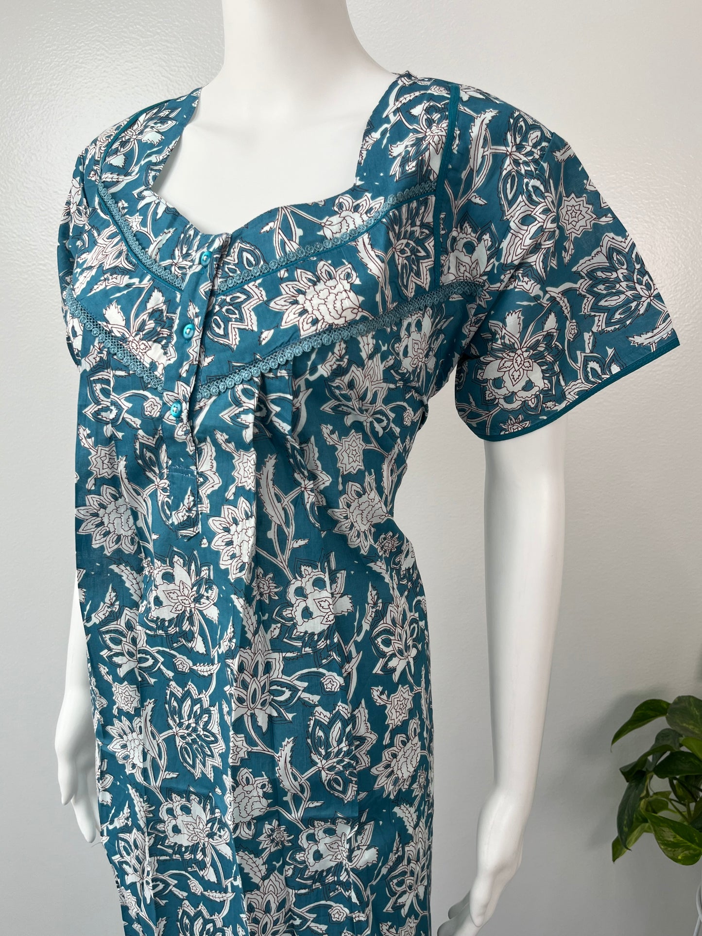 Turquoise 100% Pure Cotton Women's Nightgown