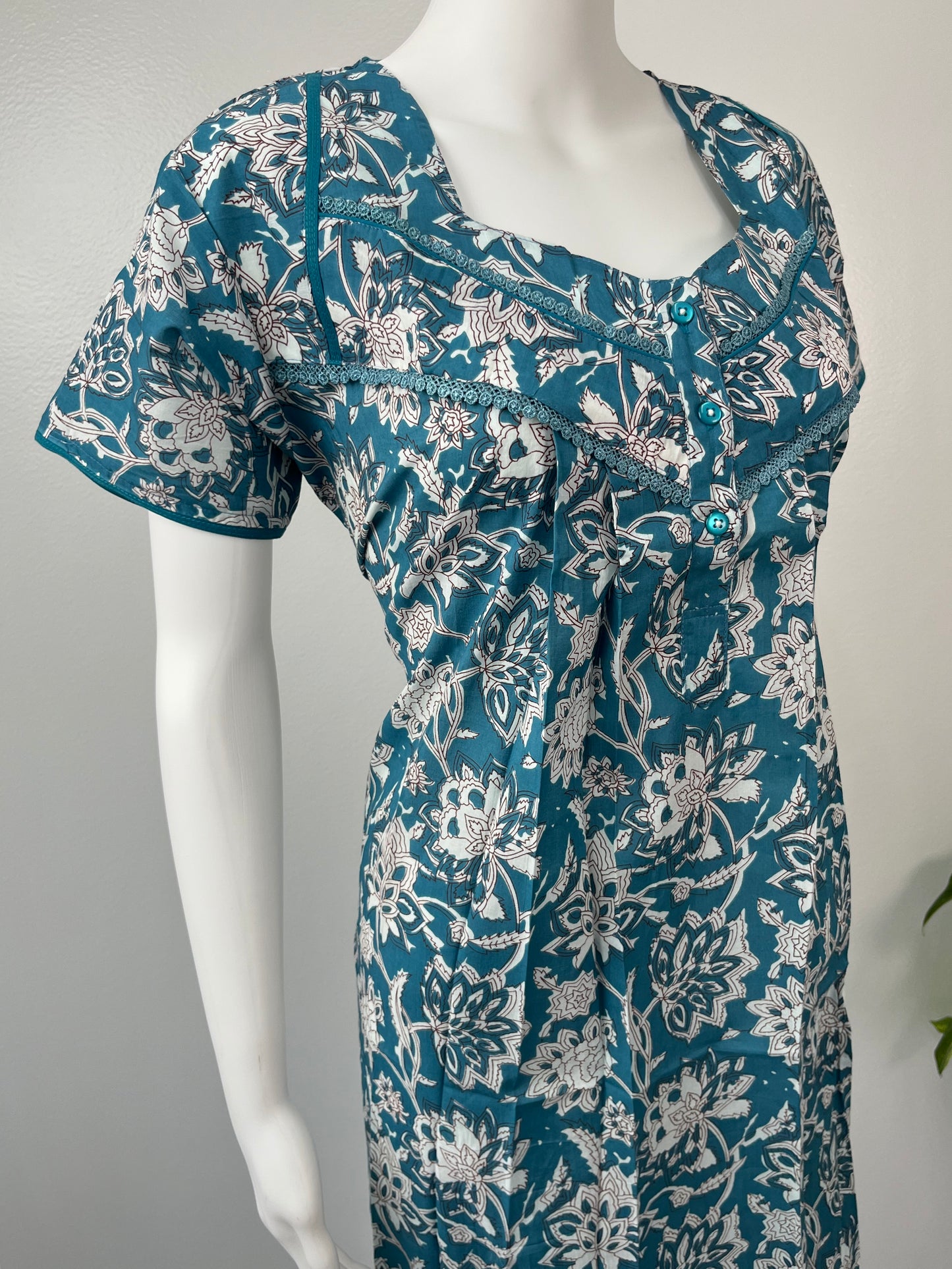 Turquoise 100% Pure Cotton Women's Nightgown