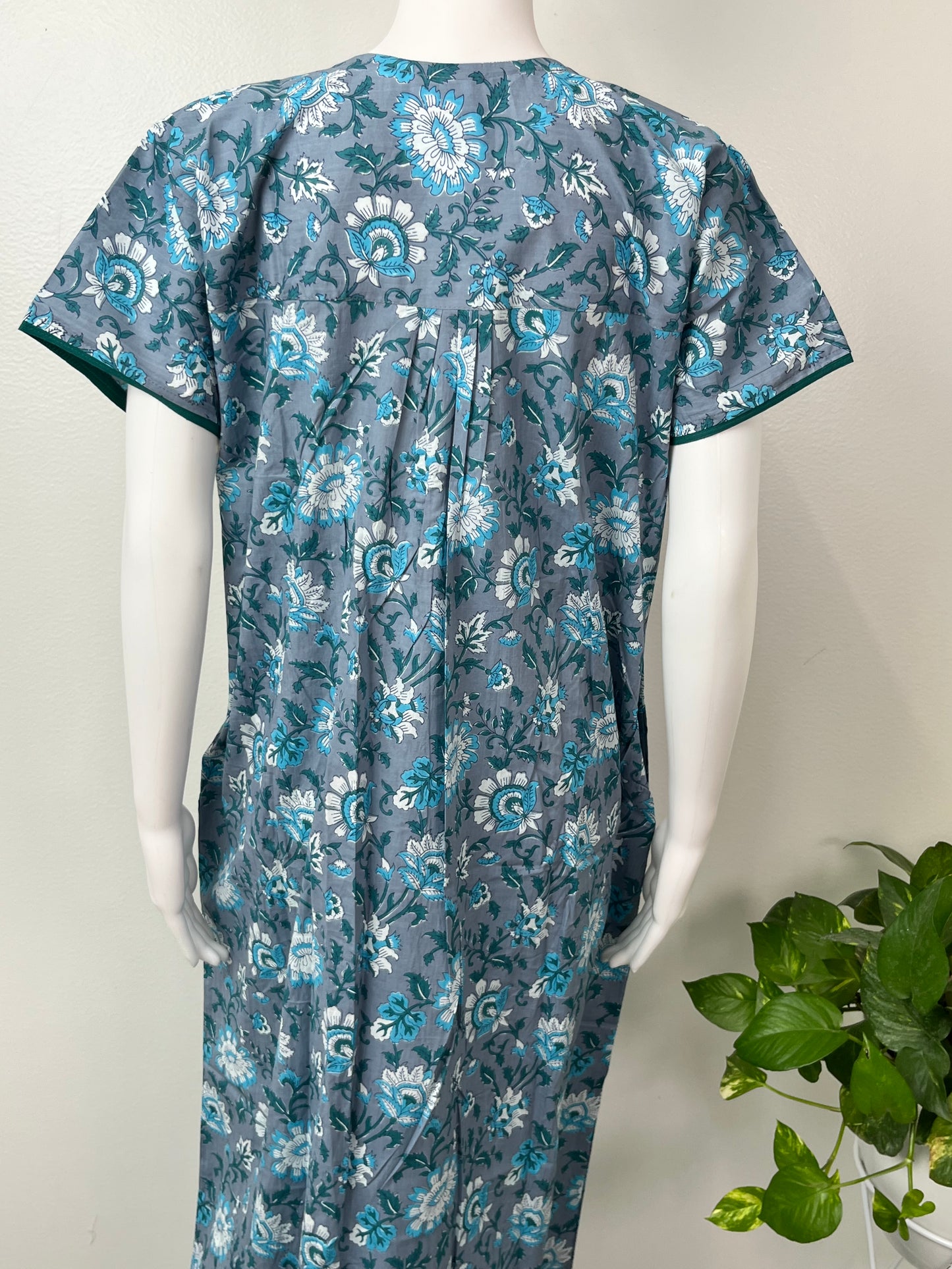 Grey Pure Cotton Nighty with Contrast Print