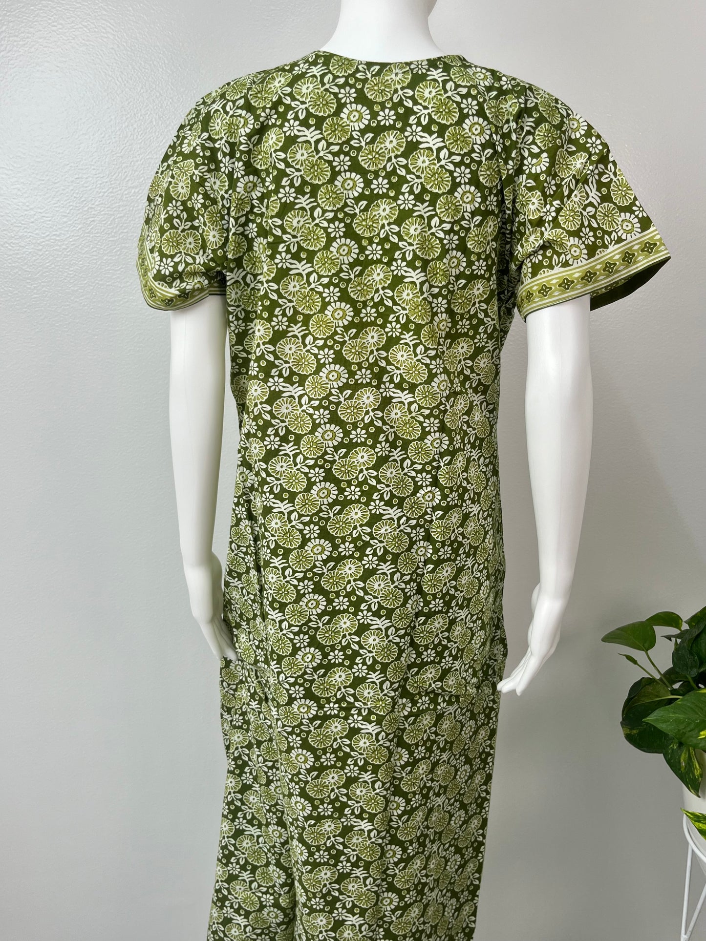 Green A-Line Pure Cotton Nightgown for Women