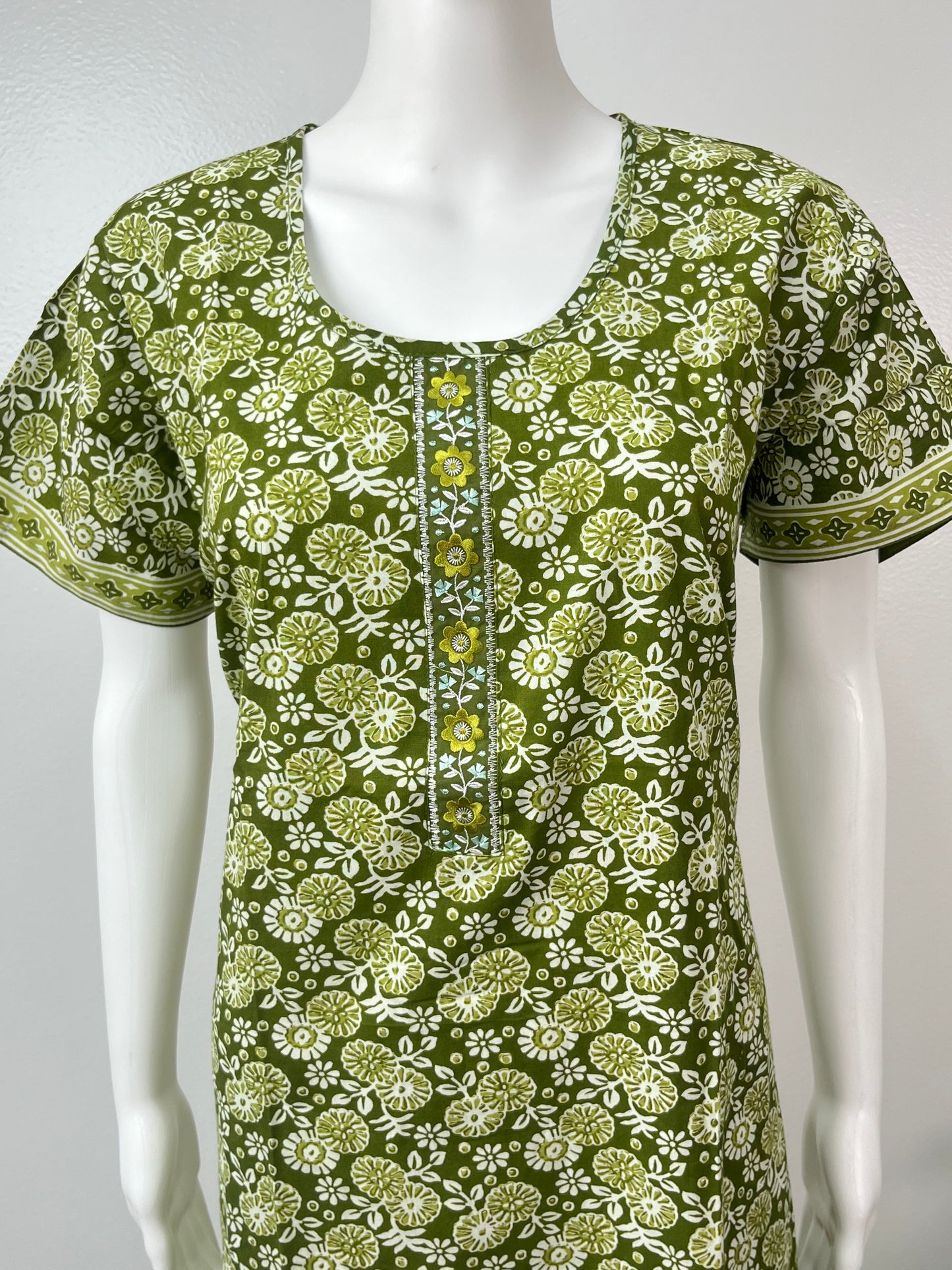 Green A-Line Pure Cotton Nightgown for Women