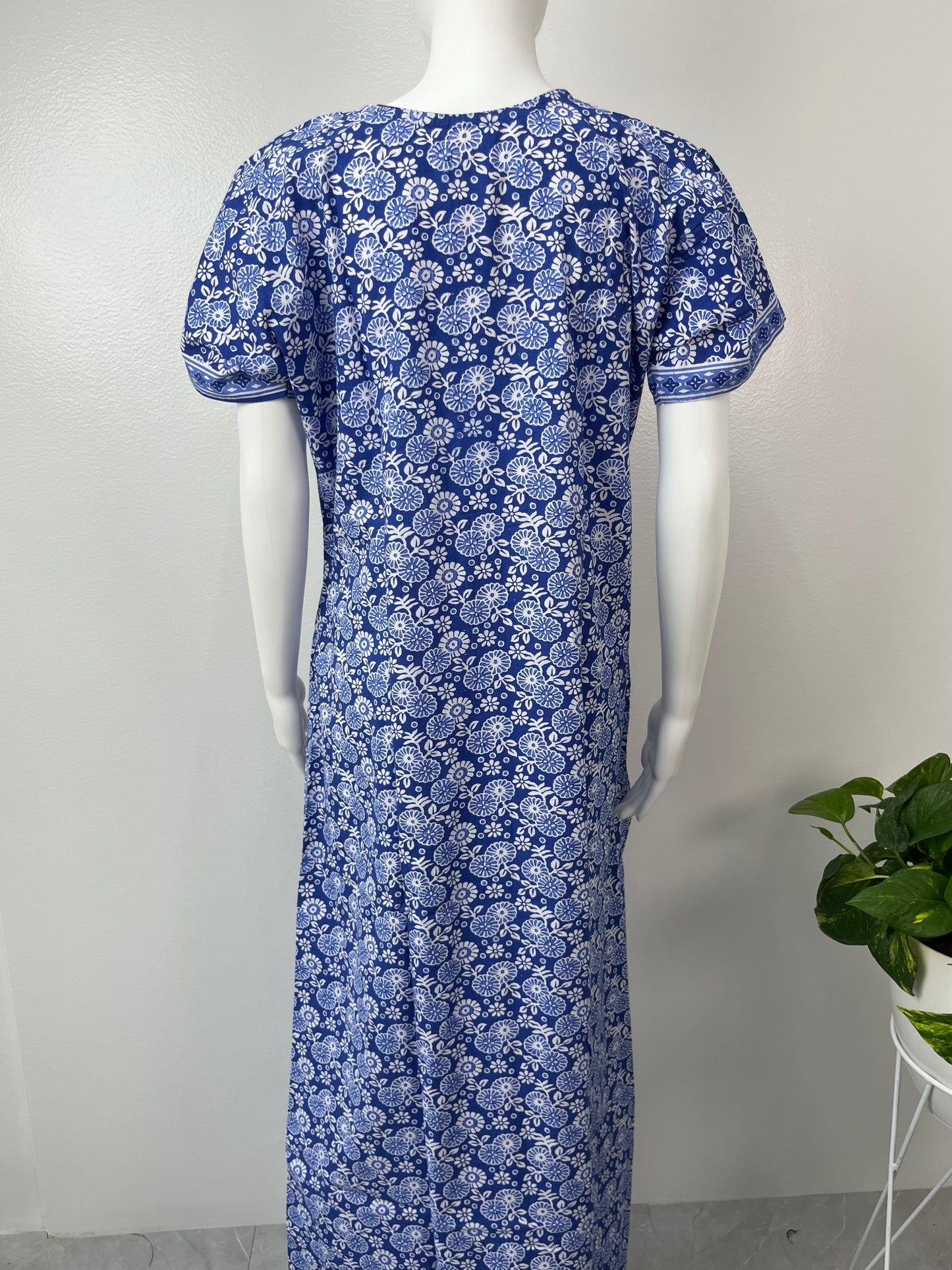 Blue Printed A-Line Cotton Nighty Soft & Comfortable