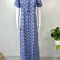 Blue Printed A-Line Cotton Nighty Soft & Comfortable