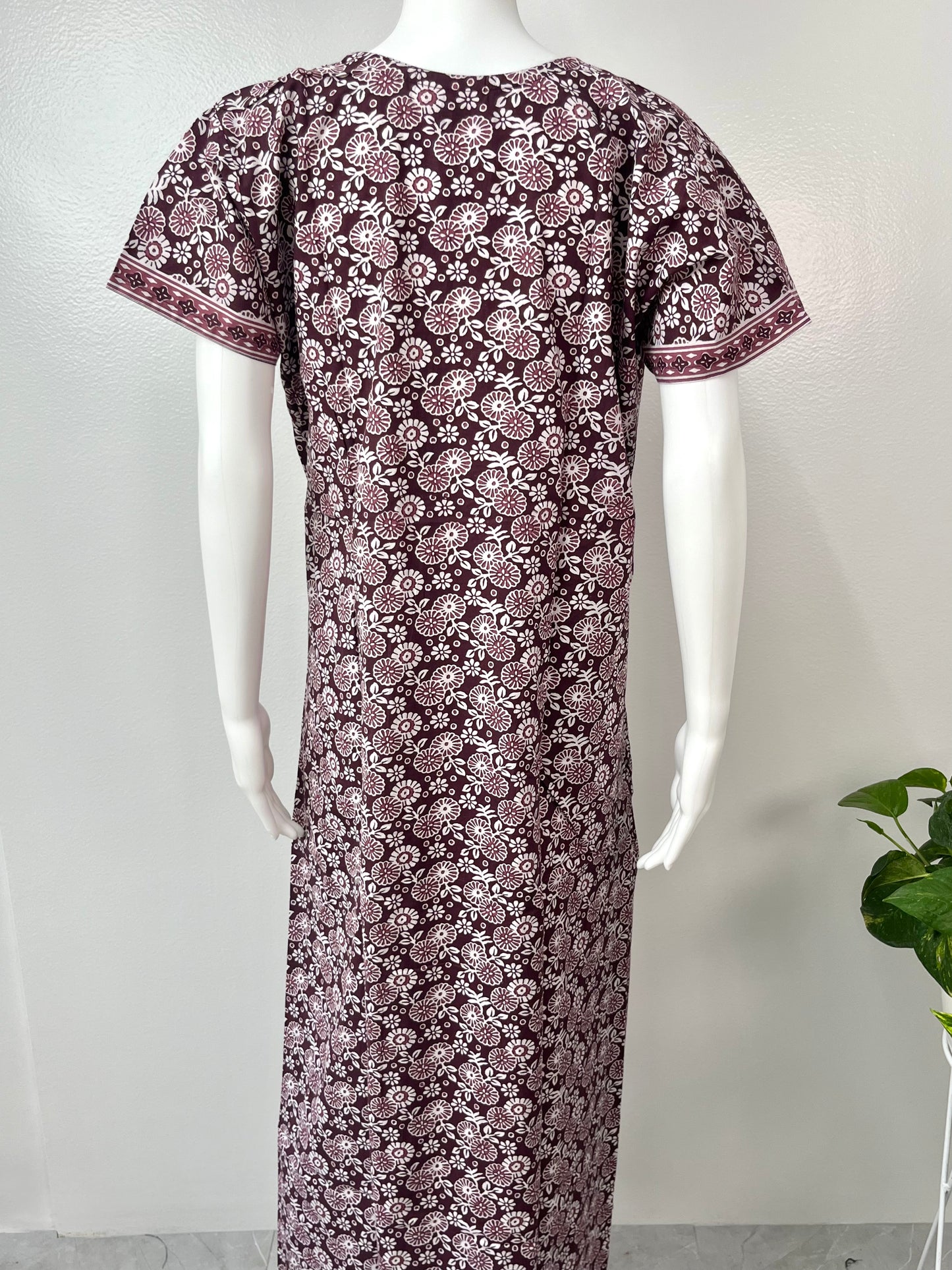 Maroon Printed Pure Cotton Nightgown Soft and Comfortable