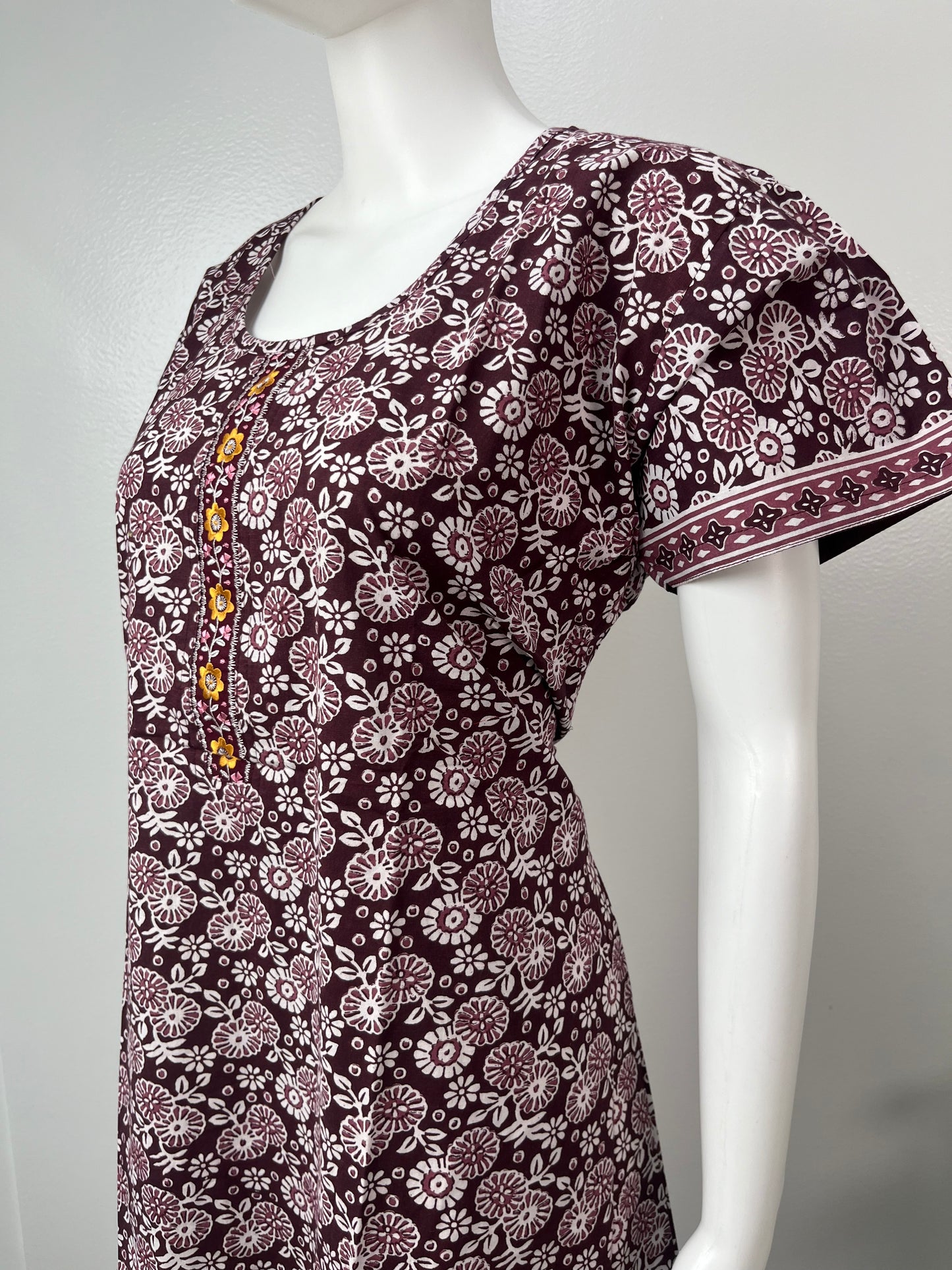 Maroon Printed Pure Cotton Nightgown Soft and Comfortable