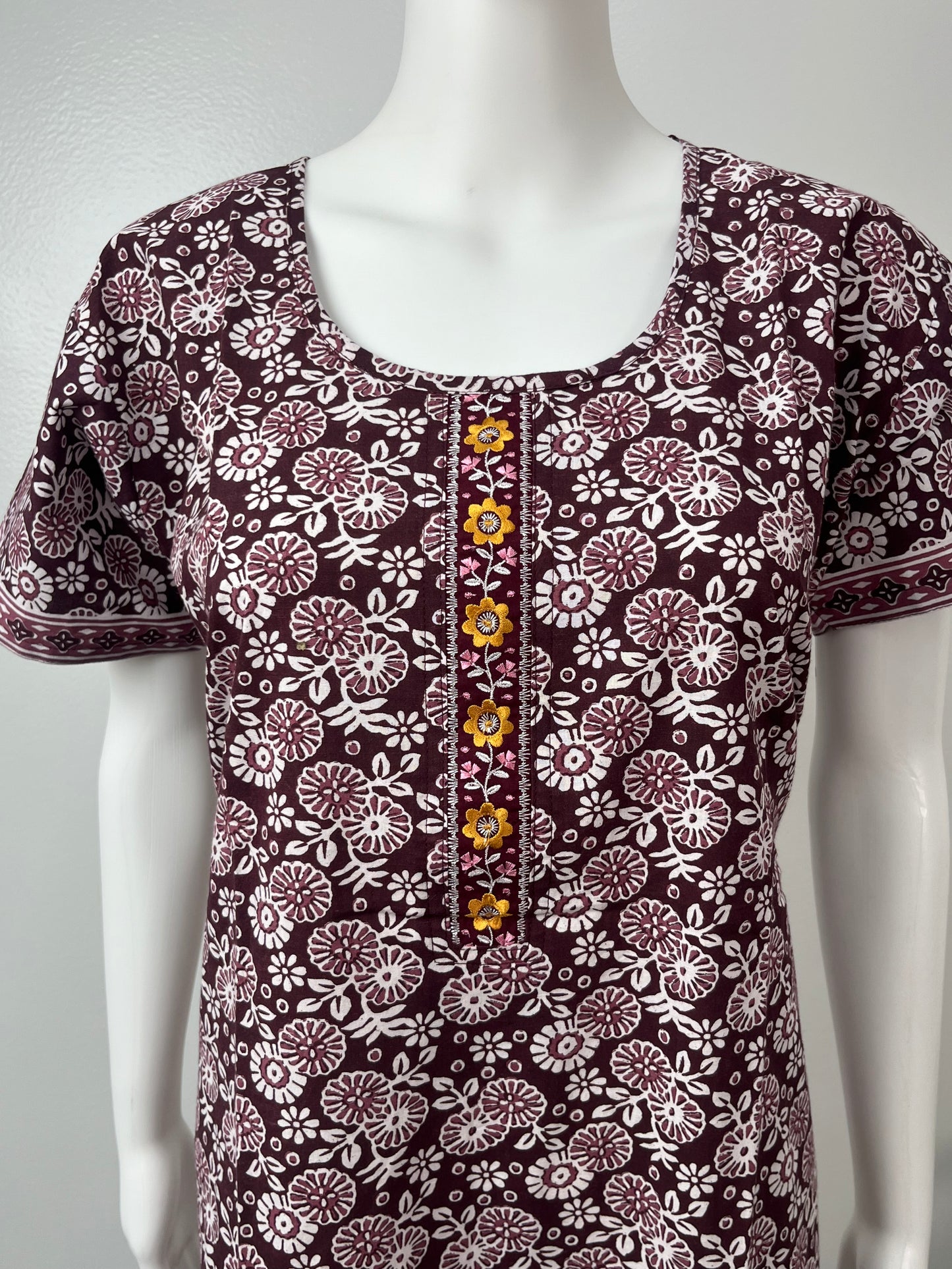 Maroon Printed Pure Cotton Nightgown Soft and Comfortable