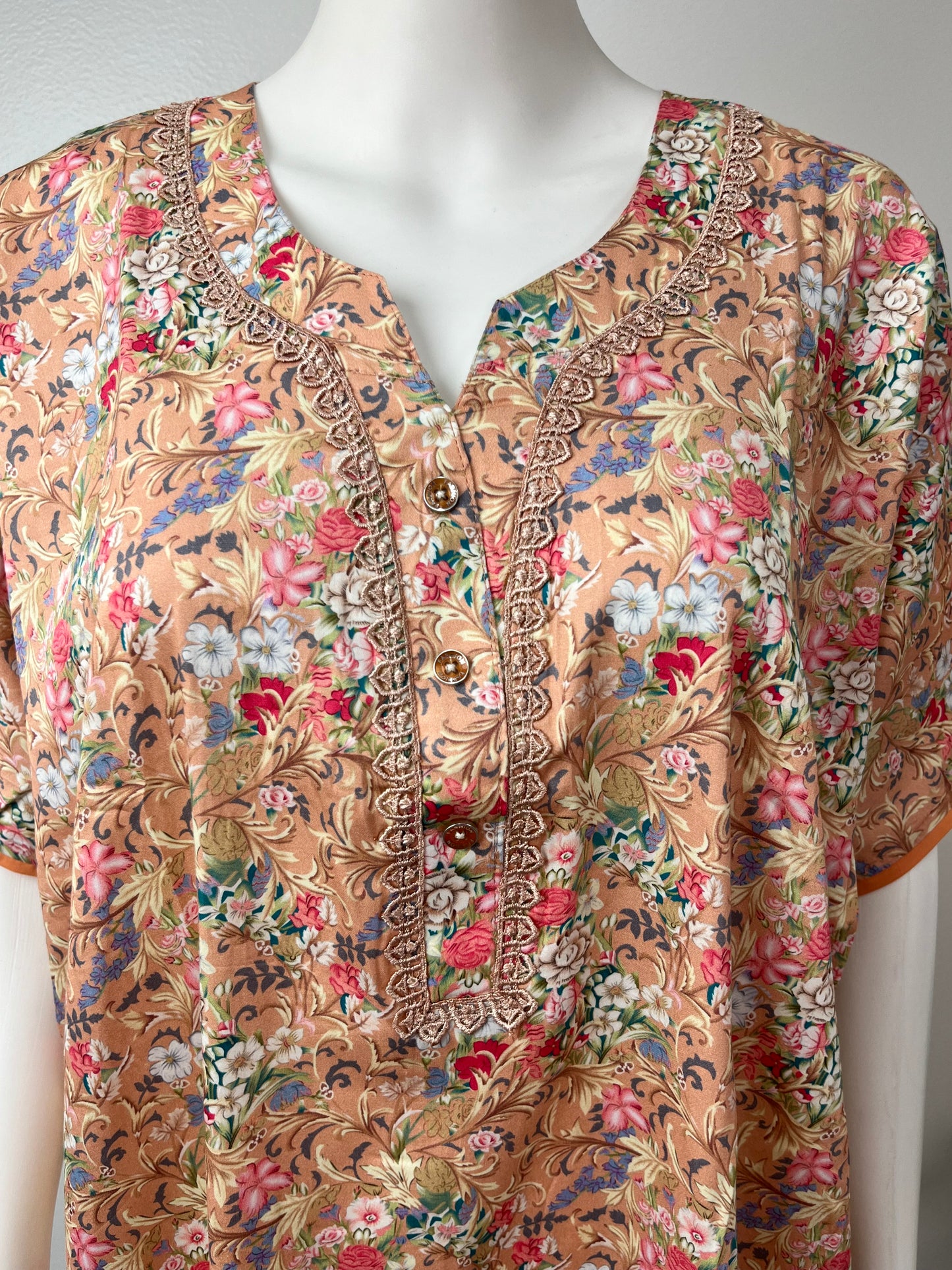 Orange Printed A-Line Pure Cotton Nighty for Women