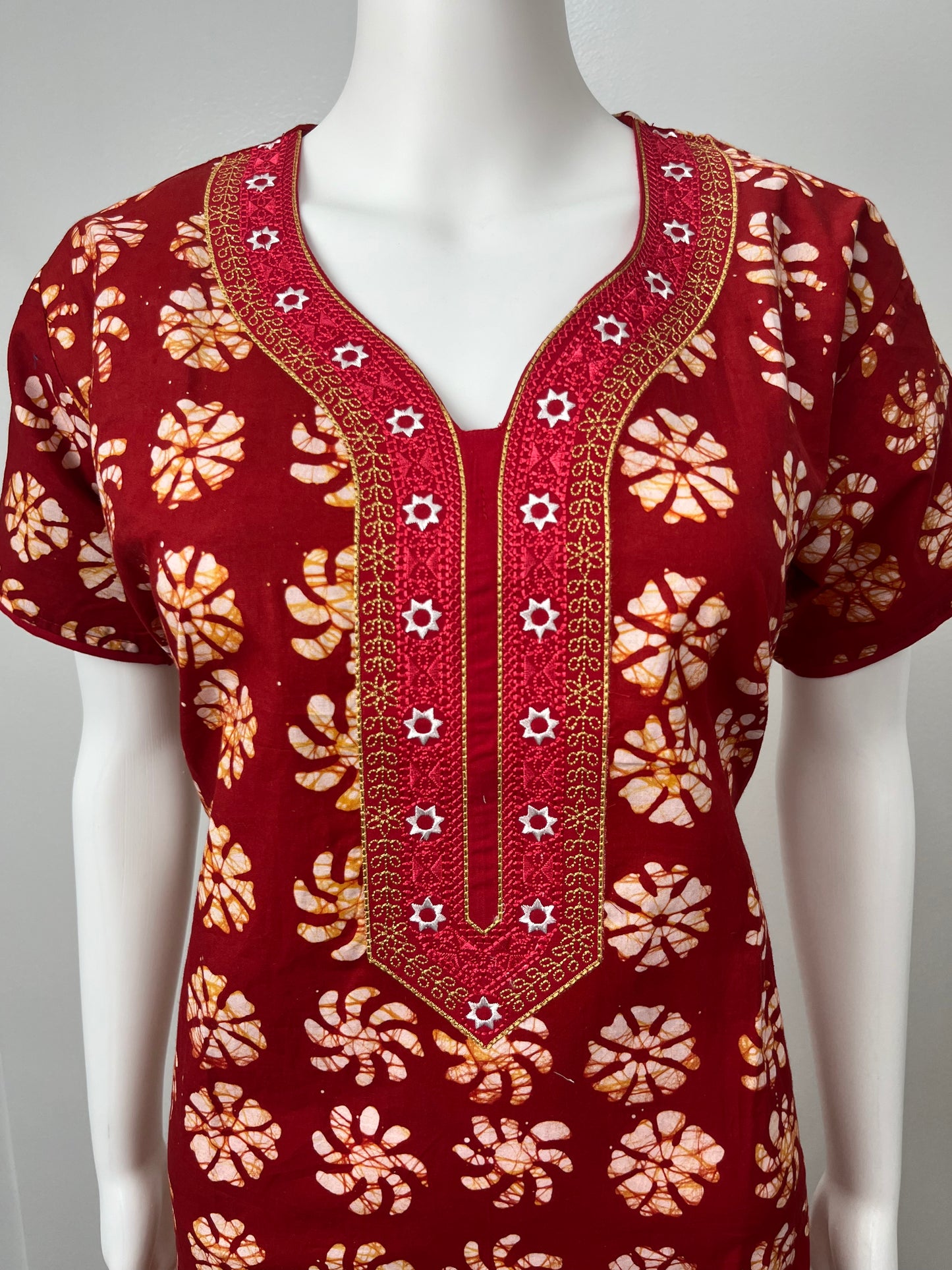 Red Batik Printed Pure Cotton Nighty