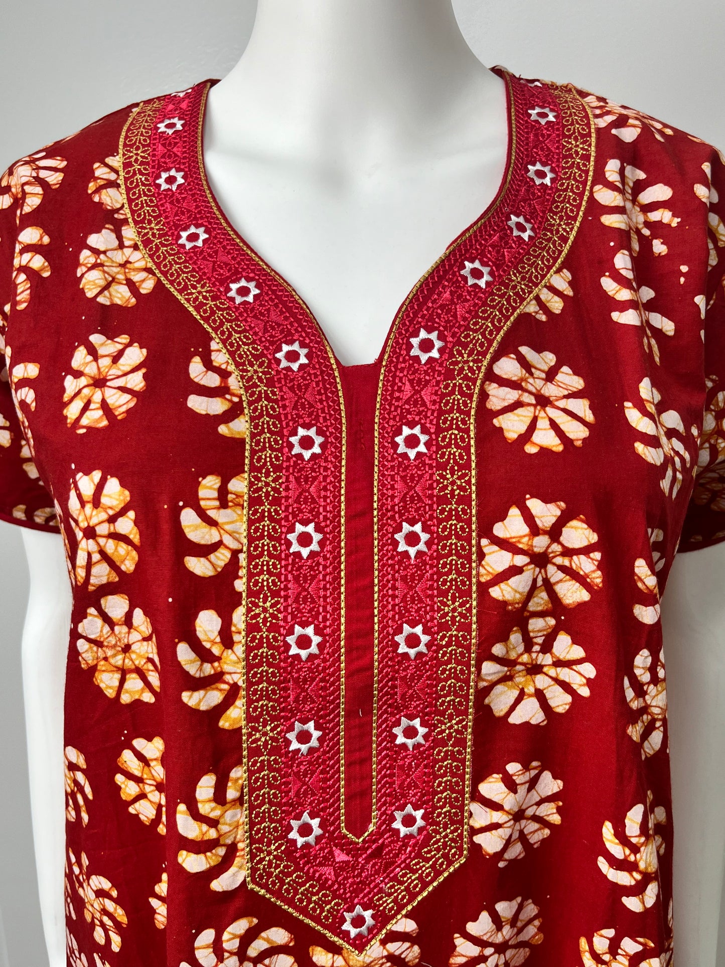 Red Batik Printed Pure Cotton Nighty
