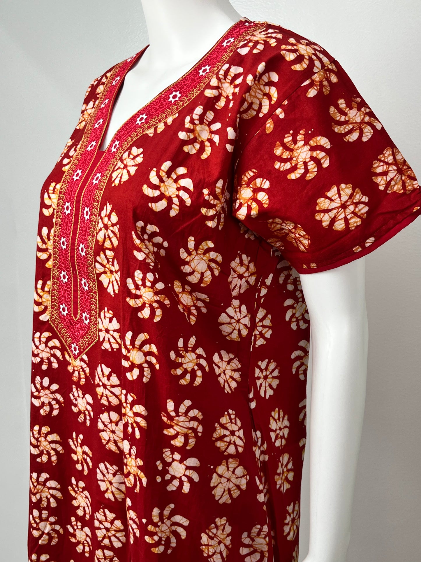 Red Batik Printed Pure Cotton Nighty