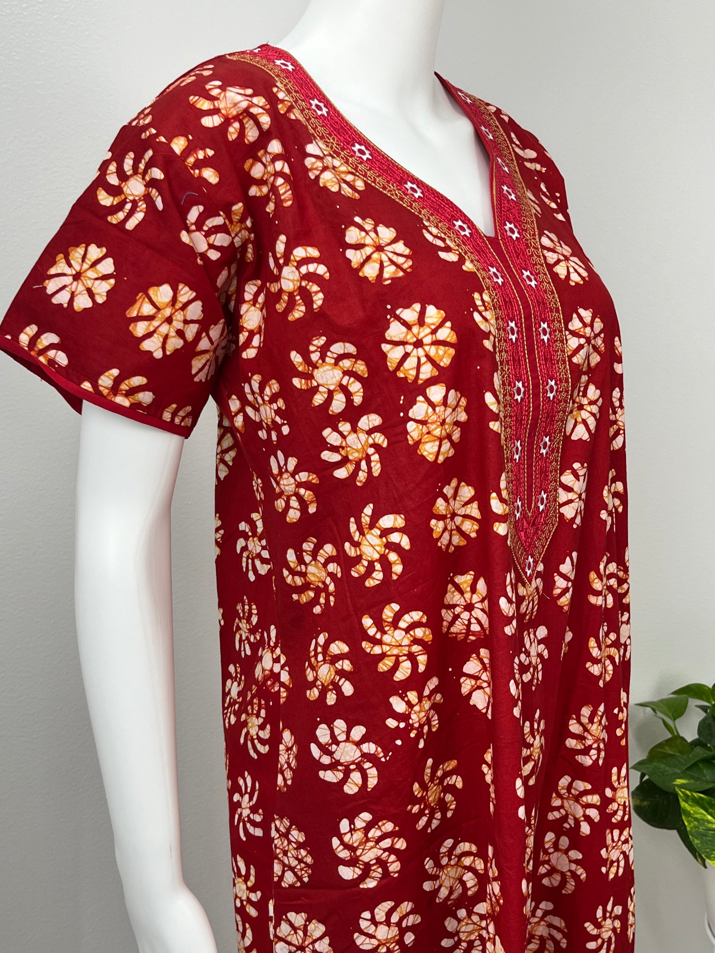 Red Batik Printed Pure Cotton Nighty
