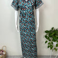 Blue Pure Cotton Nighty with Contrast Print