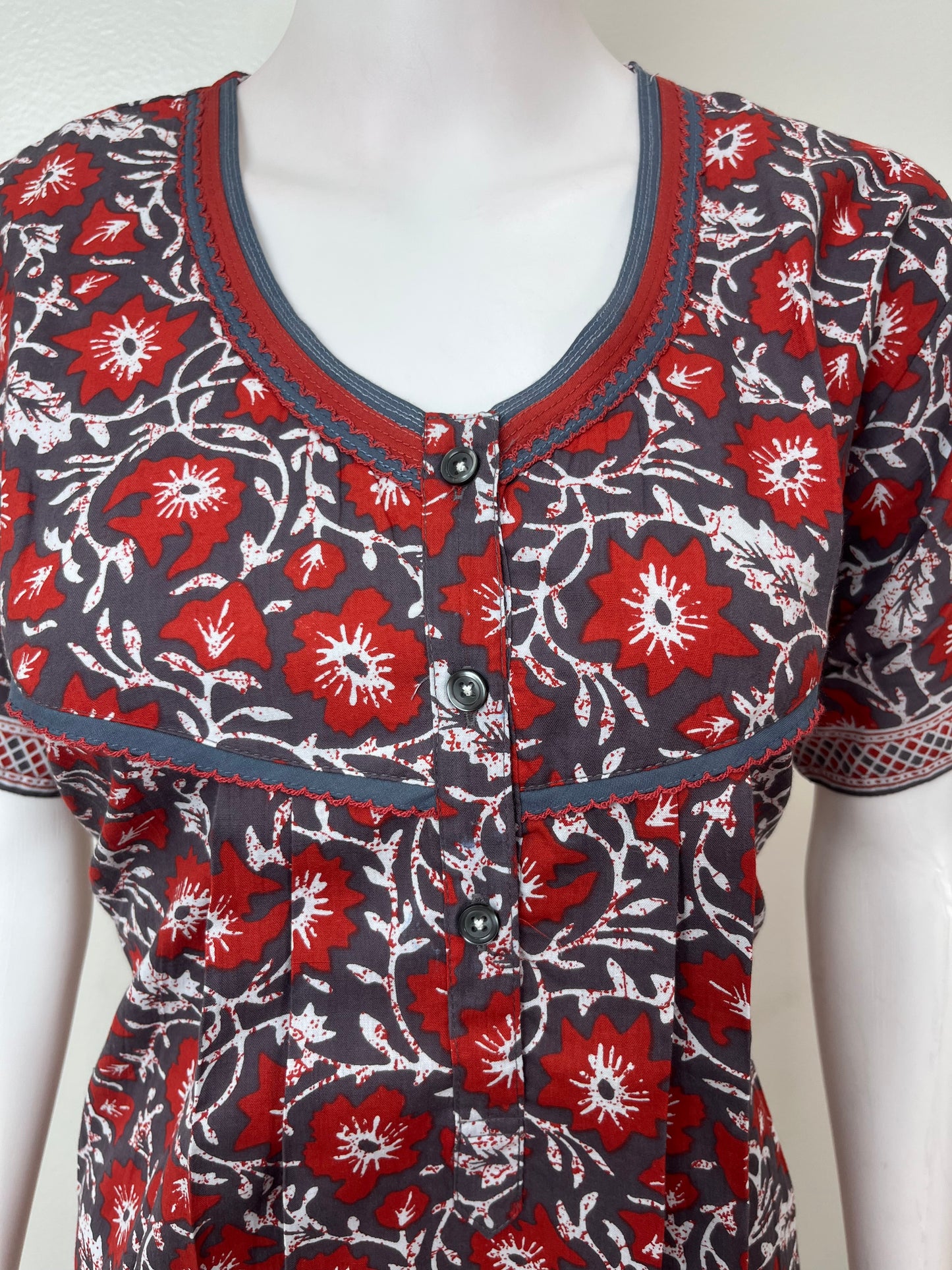 Gray & Red 100% Pure Cotton Nighty