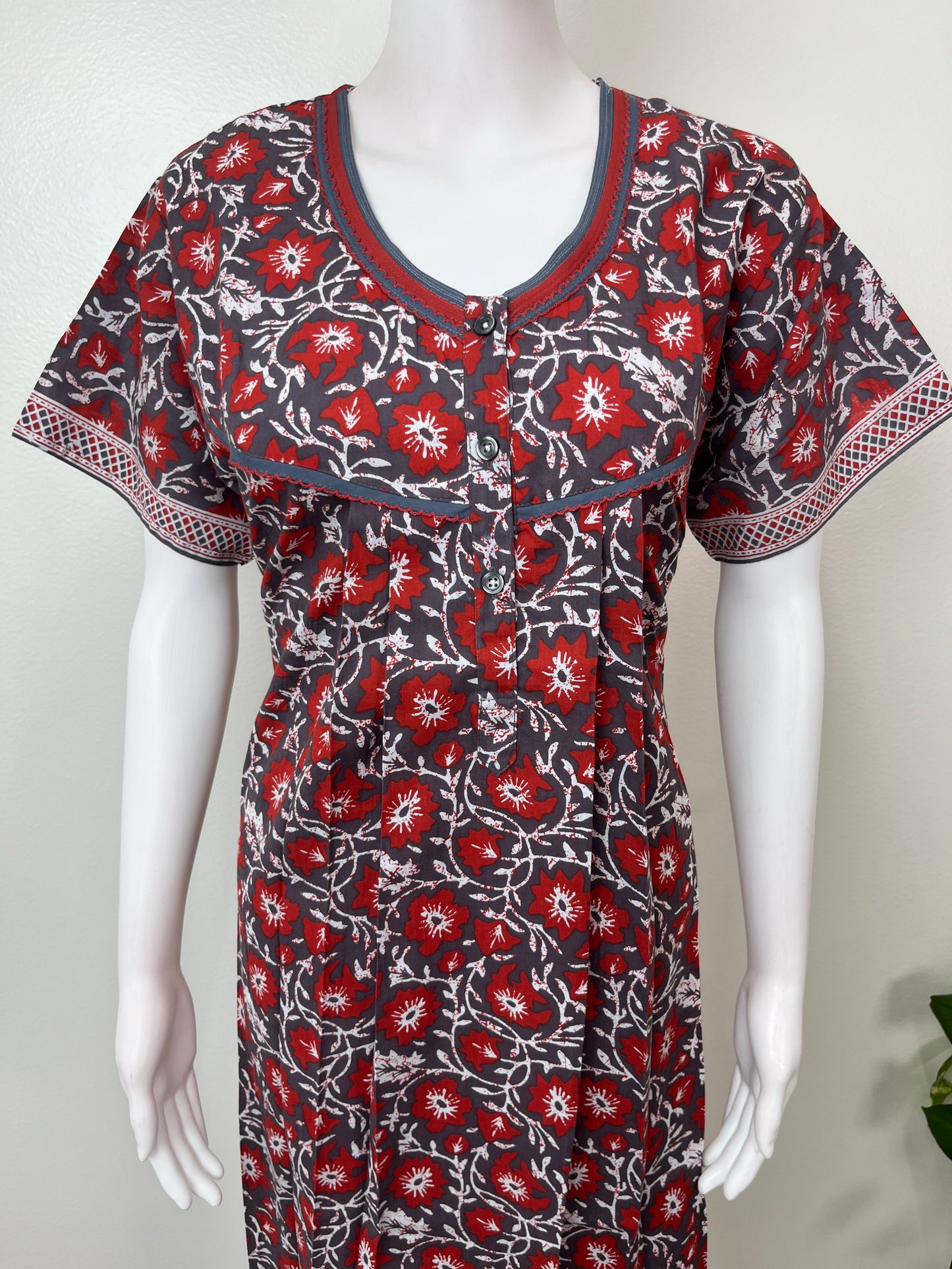 Gray & Red 100% Pure Cotton Nighty