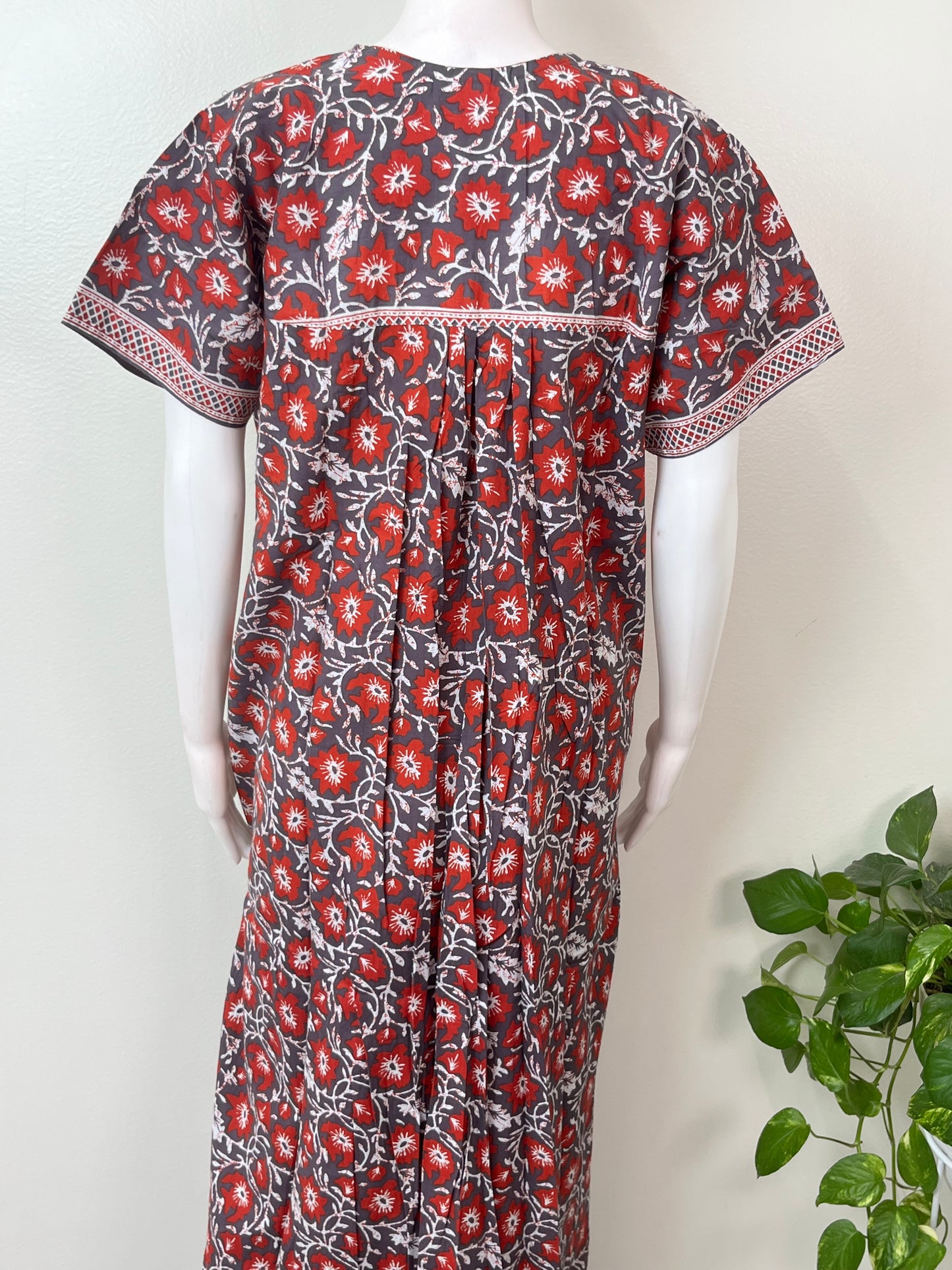Gray & Red 100% Pure Cotton Nighty