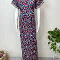 Navy Blue Pleated 100% Cotton Nighty for Women