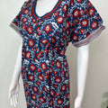 Navy Blue Pleated 100% Cotton Nighty for Women