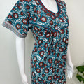 Blue Pure Cotton Nighty with Contrast Print