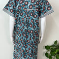 Blue Pure Cotton Nighty with Contrast Print