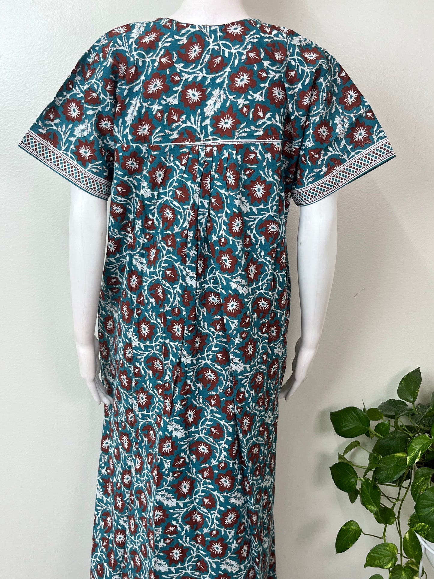 Blue Pure Cotton Nighty with Contrast Print