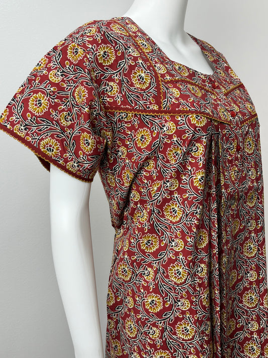 Maroon Pure Cotton Nightgown with Contrast Print