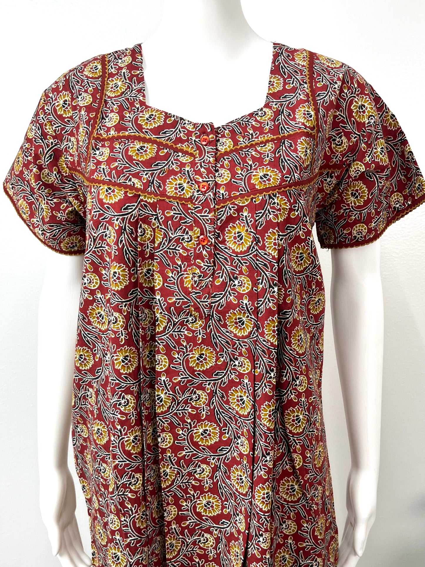 Maroon Pure Cotton Nightgown with Contrast Print